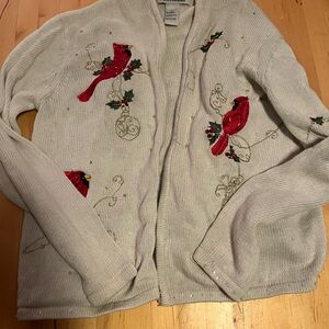 Chic Embroidered Cardinal Cardigan